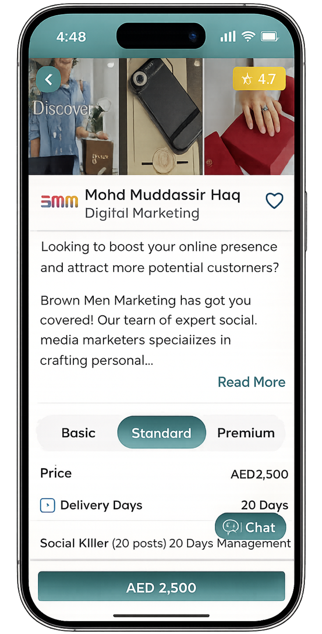 A blog intro text generator screen with input fields and an orange "Generate Content" button.

